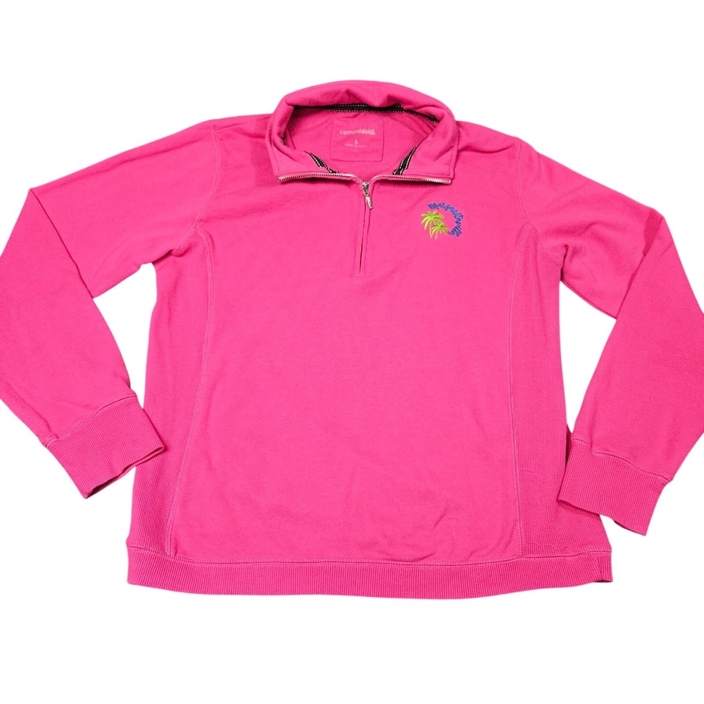 Camp David Margaritaville Pullover Women Large Pink Quarter Zip Fleece Tropical